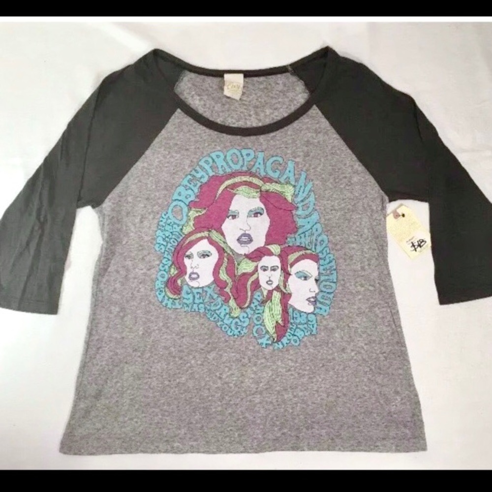 OBEY Grey 70’s Retro Graphic 3/4 Sleeve Loose-fit Baseball Shirt Small/Medium